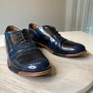 Angela Scott Mr. Smith Oxford Shoes Navy Black Striped Leather EU Size 41 US 11